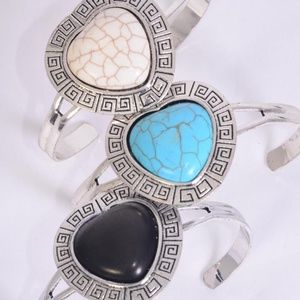 25639 Six Pack Heart Semiprecious Stone Cuff Bracelets Wholesale